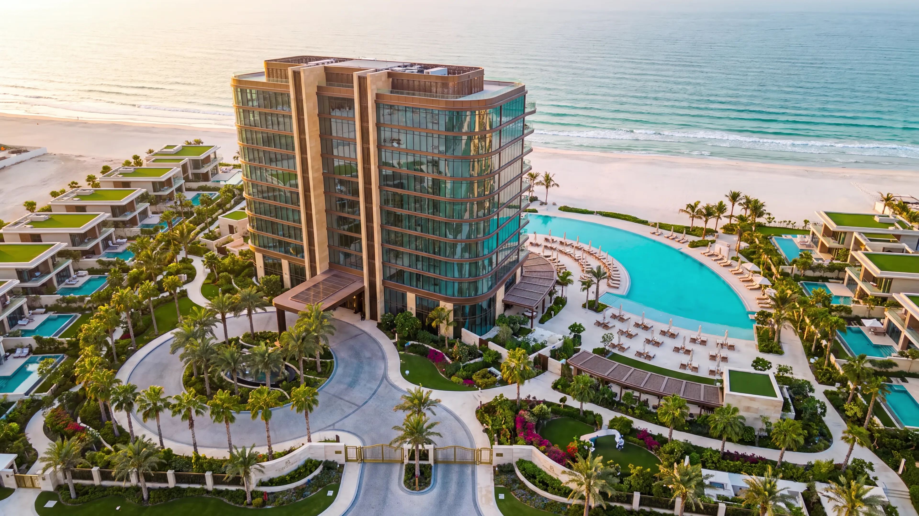 Aerial view of the resort at golden hour